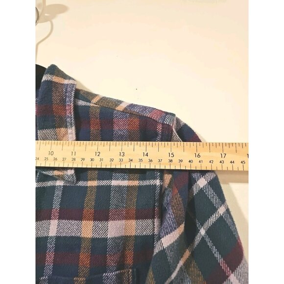 LL Bean Plaid Flannel Shirt MED Colorful Blue Green Casual 100% Organic Cotton - Picture 5 of 10
